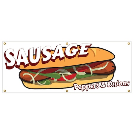Signmission Sausage Peppers & Onions Banner Heavy Duty 13 Oz Vinyl with Grommets B-72 Sausage Peppers & Onions